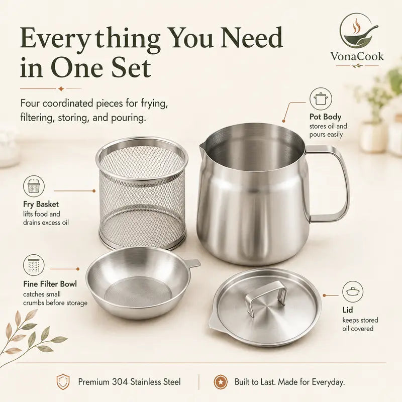 304 Stainless Steel Deep Fryer Pot Set for Kitchen, Frying, Cooking, Camping