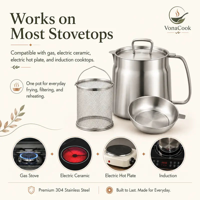304 Stainless Steel Deep Fryer Pot Set for Kitchen, Frying, Cooking, Camping
