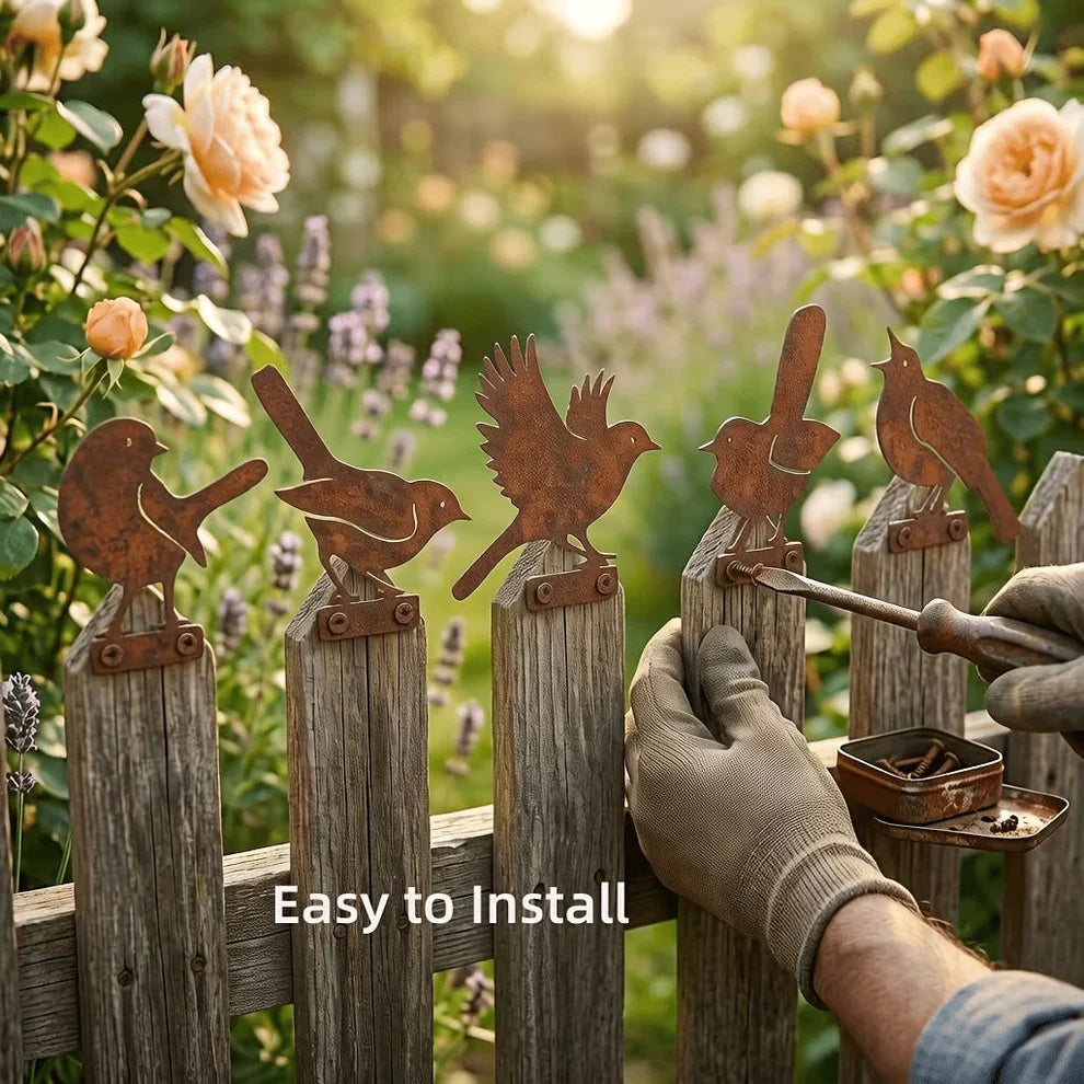 🐦5-Piece Lifelike Rusty Metal Bird Silhouettes Garden Art