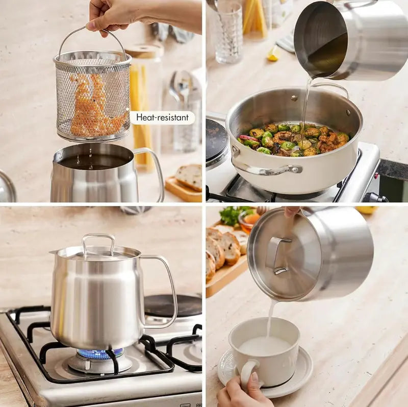 304 Stainless Steel Deep Fryer Pot Set for Kitchen, Frying, Cooking, Camping