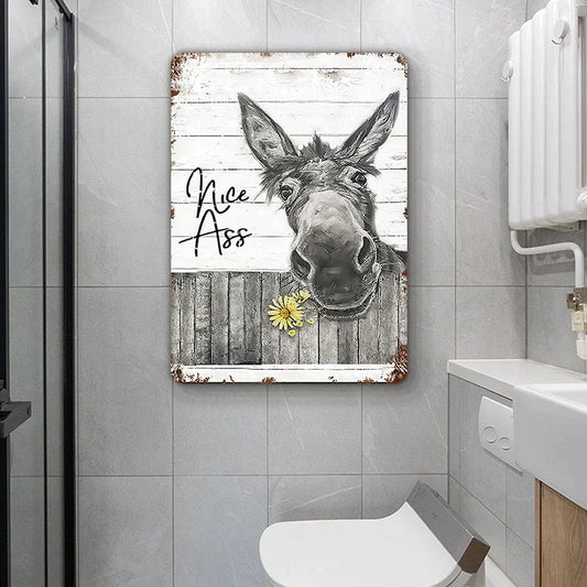 Funny Donkey Sunflower Bathroom Metal Sign