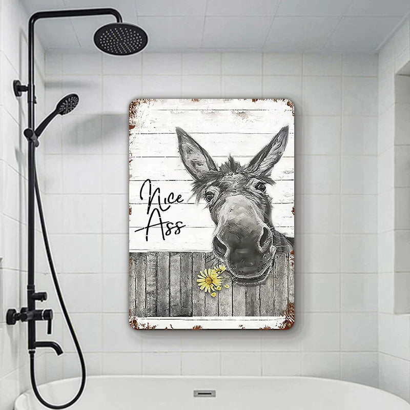 Funny Donkey Sunflower Bathroom Metal Sign
