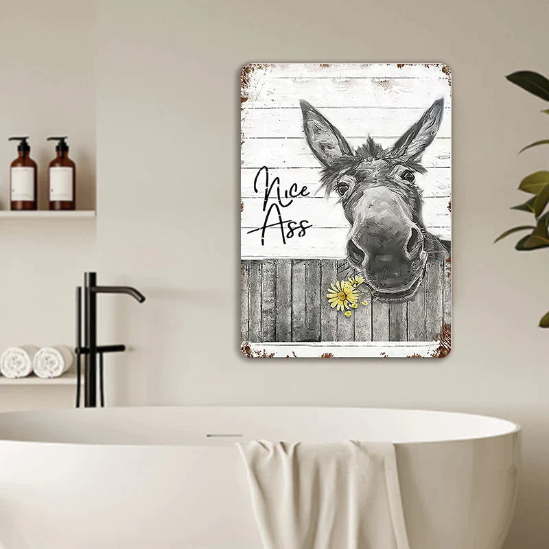Funny Donkey Sunflower Bathroom Metal Sign