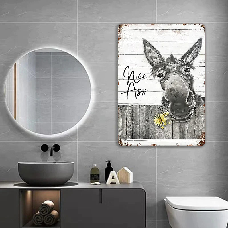 Funny Donkey Sunflower Bathroom Metal Sign