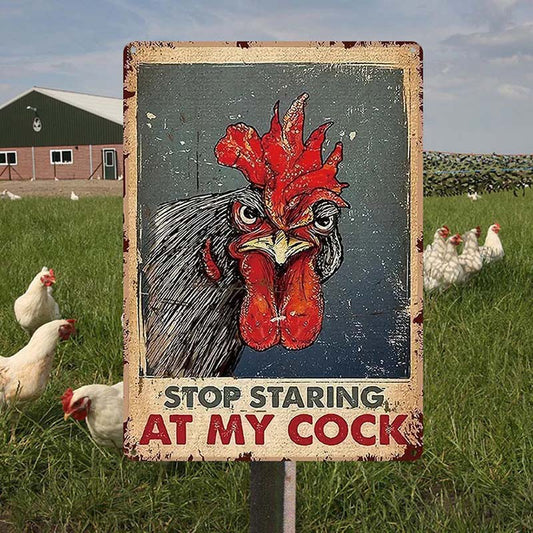 Chicken Stop Staring At My Cocker Vintage Metal Sign