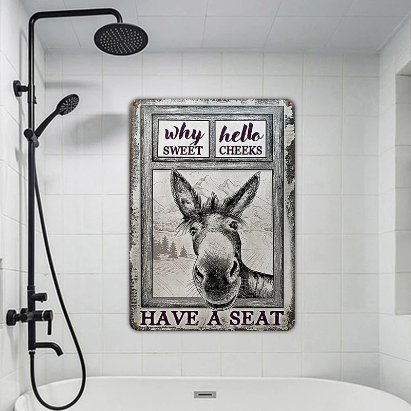 Donkey Black White Hello Sweet Cheeks Metal Signs