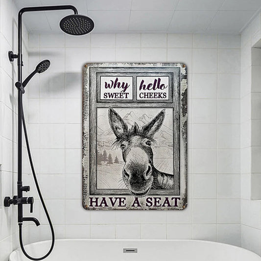 Donkey Black White Hello Sweet Cheeks Metal Signs