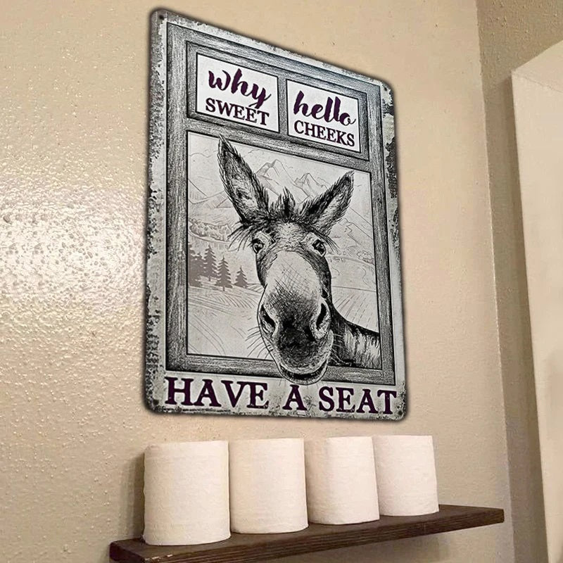 Donkey Black White Hello Sweet Cheeks Metal Signs