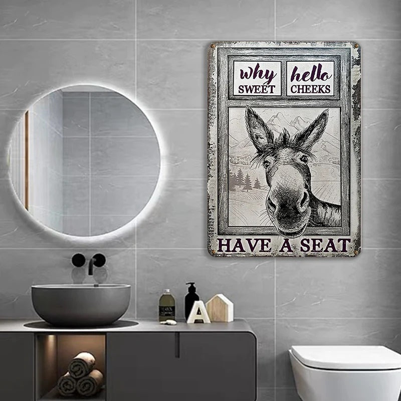 Donkey Black White Hello Sweet Cheeks Metal Signs