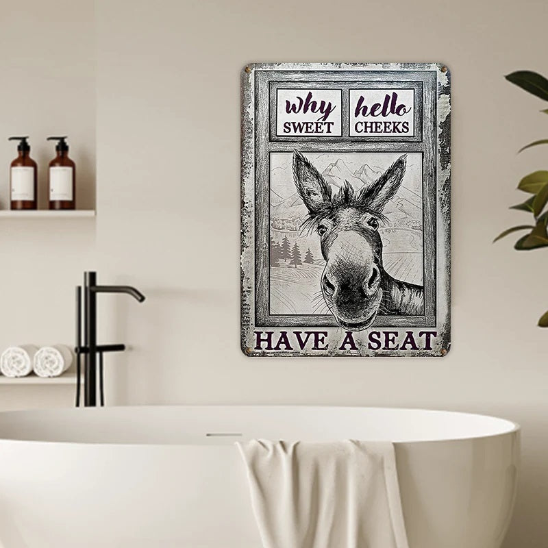Donkey Black White Hello Sweet Cheeks Metal Signs