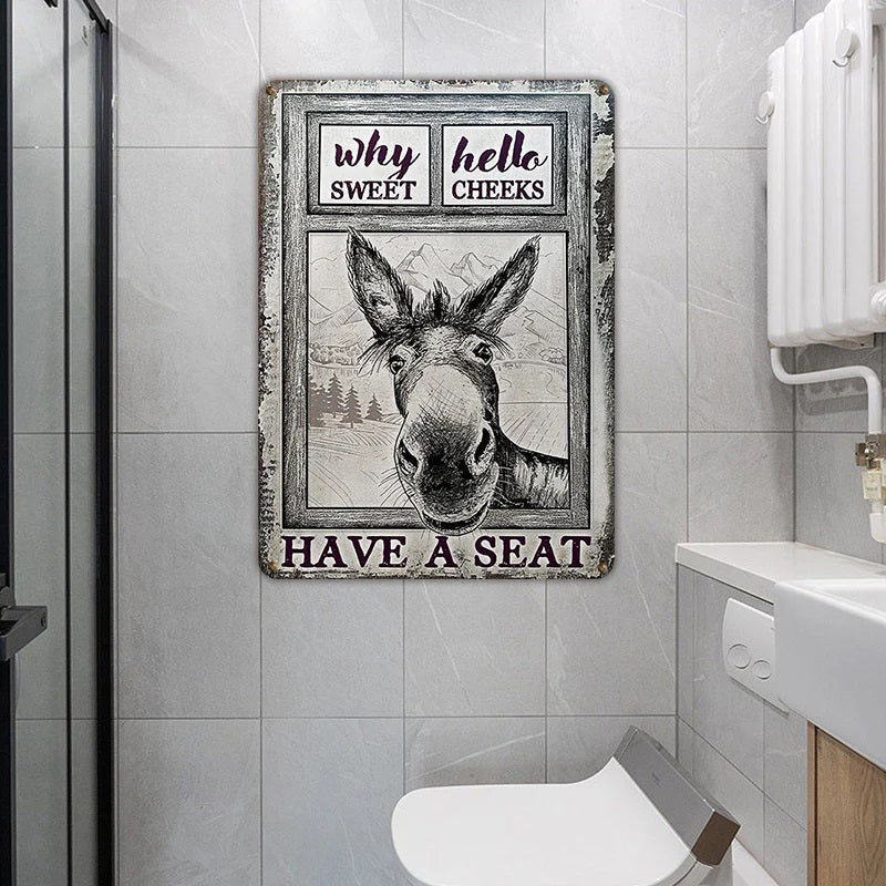 Donkey Black White Hello Sweet Cheeks Metal Signs