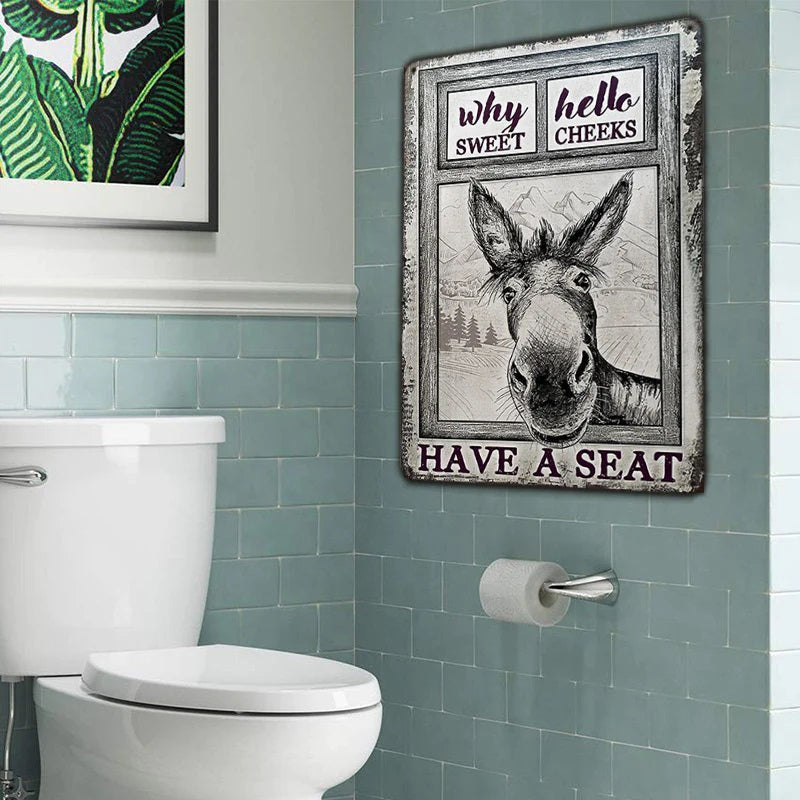 Donkey Black White Hello Sweet Cheeks Metal Signs