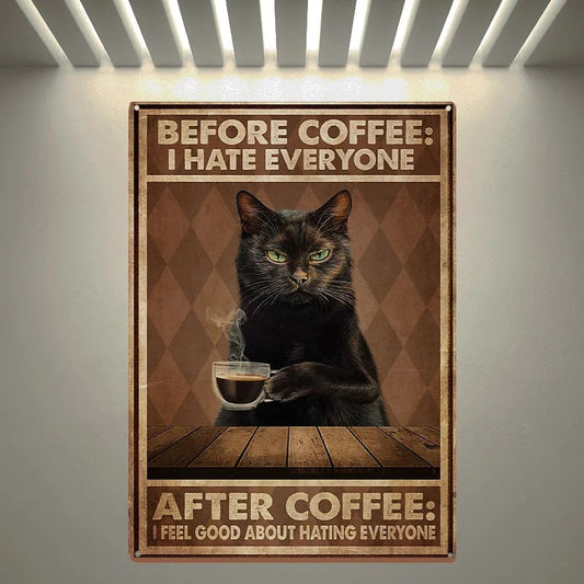 Funny Cat Coffee Vintage Metal Sign