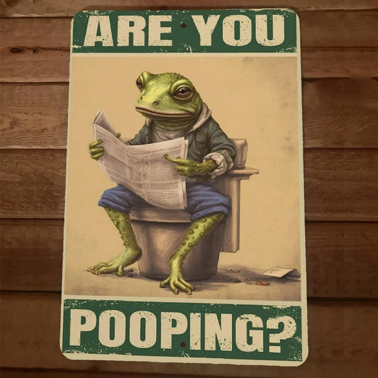 Vintage Frog Metal Sign – Funny "Are You Pooping?" Wall Decor - BW034