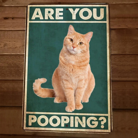 Vintage Cat Metal Sign – Funny "Are You Pooping?" Wall Decor - BW037