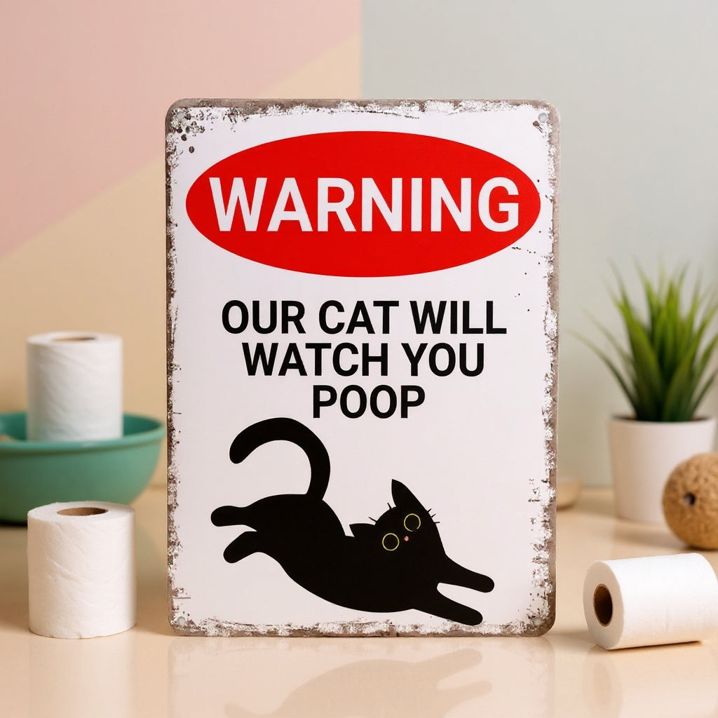Vintage Black & White Humor Metal Sign - "Welcome To The Bathroom" - BW054