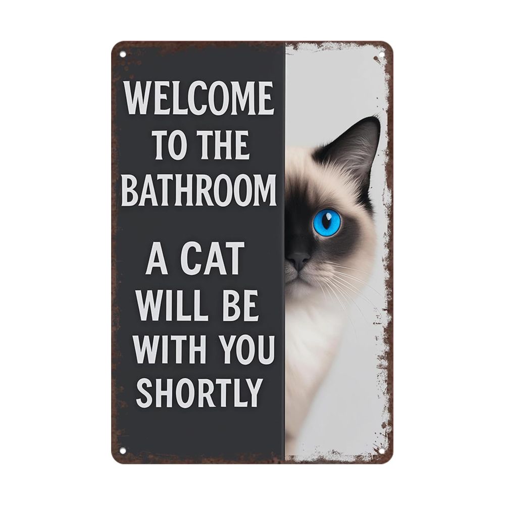 Vintage Cat Humor Metal Sign - "Welcome To The Bathroom" - BW058