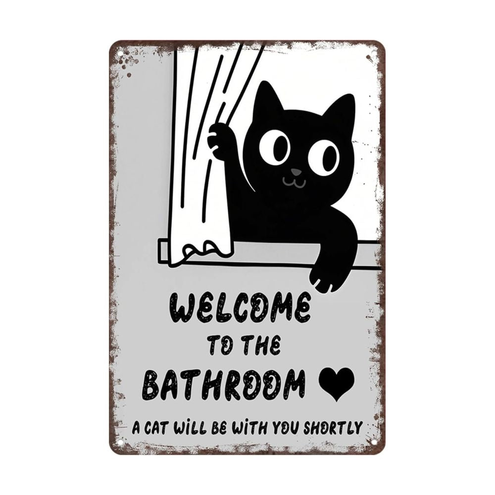 Vintage Black & White Humor Metal Sign - "Welcome To The Bathroom" - BW060