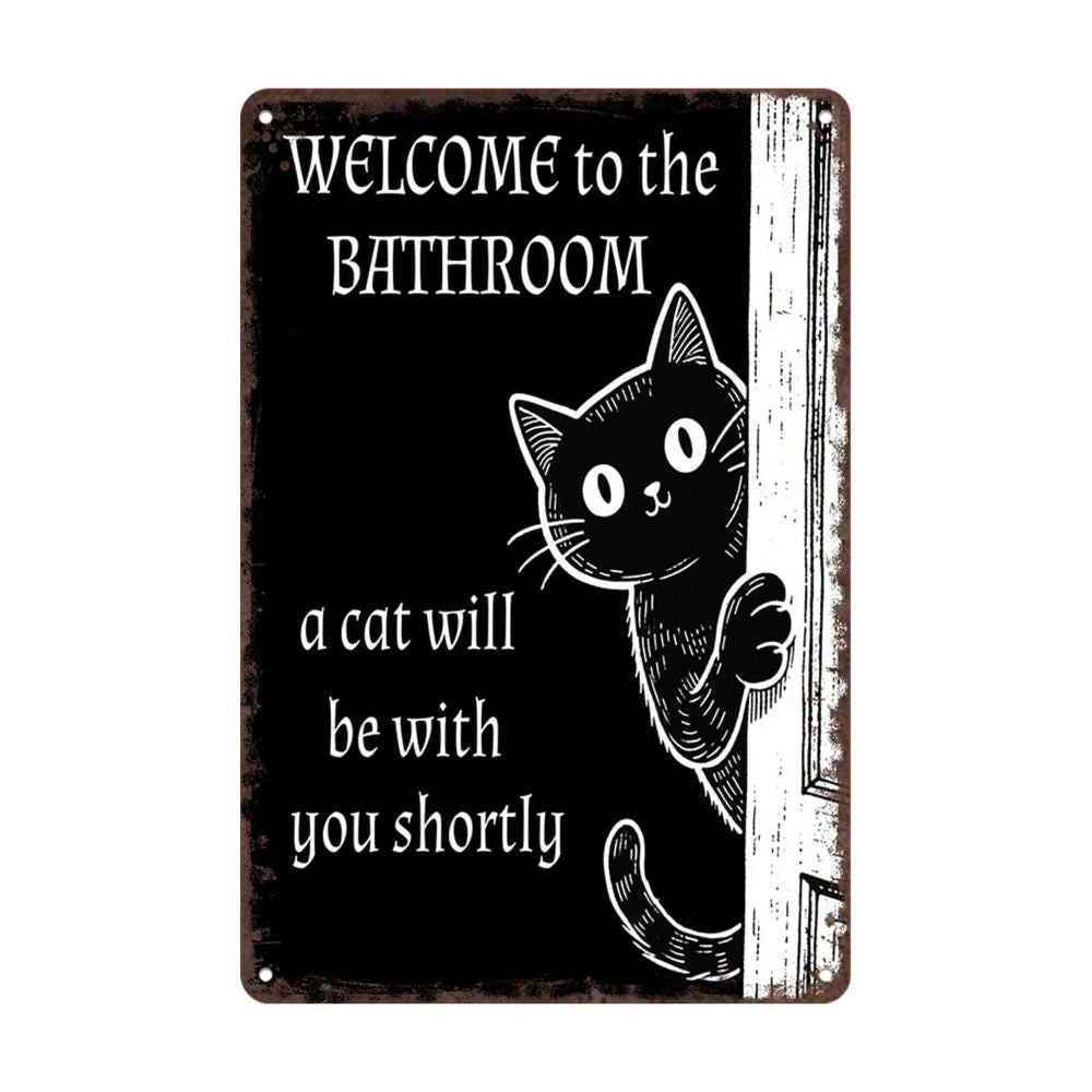 Vintage Black & White Humor Metal Sign - "Welcome To The Bathroom" - BW061