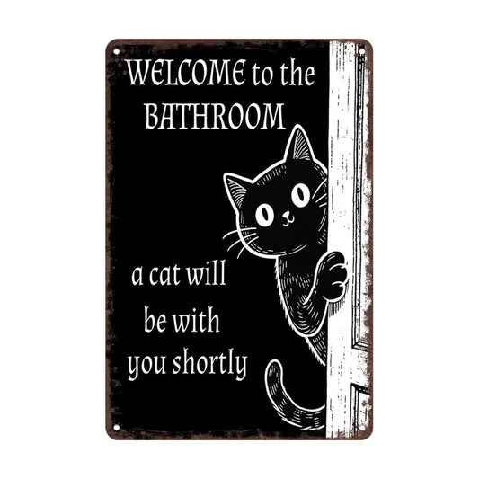 Vintage Black & White Humor Metal Sign - "Welcome To The Bathroom" - BW061
