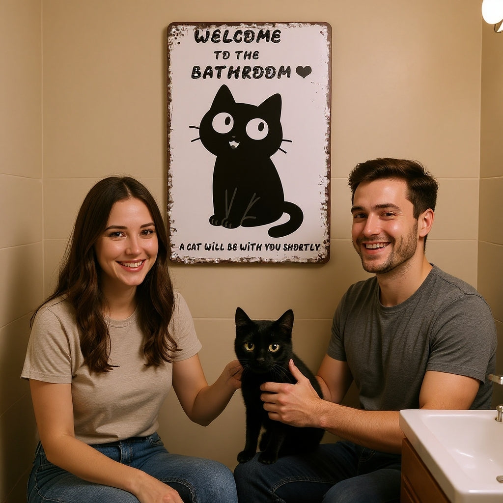 Vintage Black & White Humor Metal Sign - "Welcome To The Bathroom" - BW062