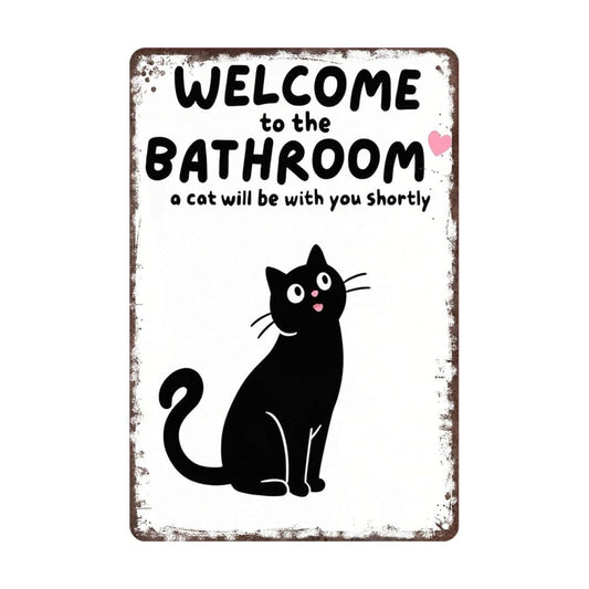 Vintage Black & White Humor Metal Sign - "Welcome To The Bathroom" - BW063