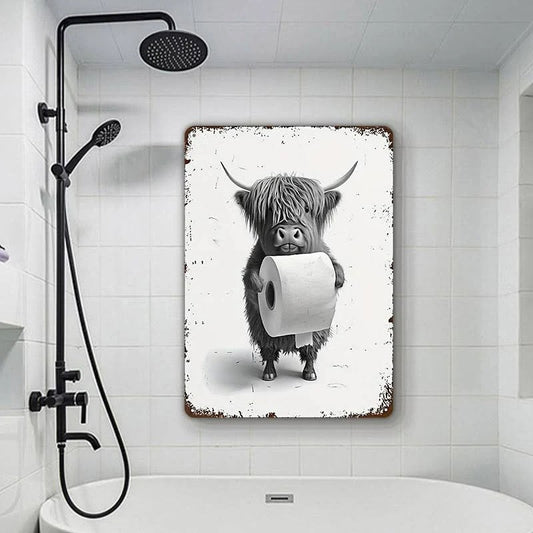 Vintage Highland Cow Metal Sign – Funny Wall Decor - BW020