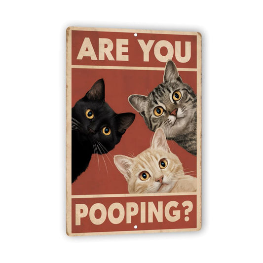 Vintage Cat Metal Sign – Funny"Are You Pooping?" Wall Decor - BW012